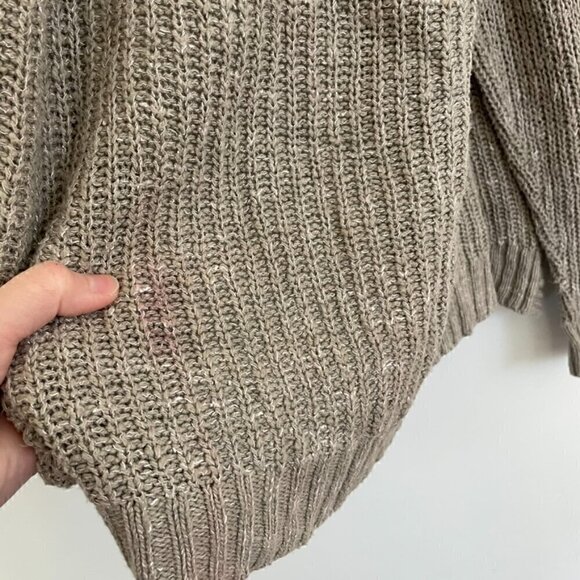 MAURICES Taupe Tan Brown Chunky Knit Notch / Split Neck Open Cardigan Sweater XL - Picture 14 of 16
